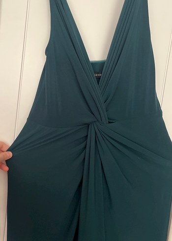 Koyu Yeşil Drapeli Uzun Kadın Elbise abiye tarzı mezuniyet - Görsel 3