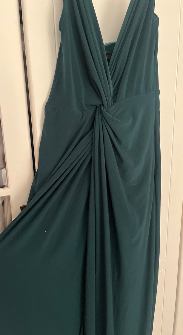 Koyu Yeşil Drapeli Uzun Kadın Elbise abiye tarzı mezuniyet - Görsel 5