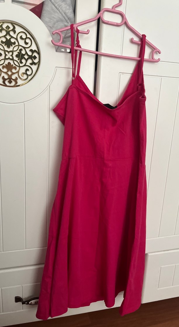 Pembe mini Elbise V Yakalı - Görsel 5