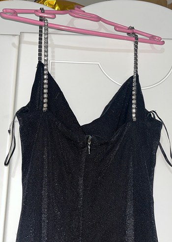 Uzun Siyah simli Drapeli Elbise - Görsel 10