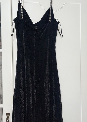 Uzun Siyah simli Drapeli Elbise - Görsel 8