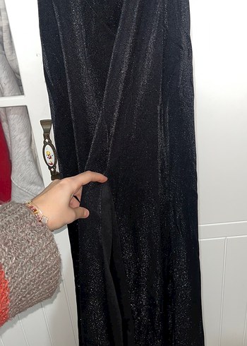 Uzun Siyah simli Drapeli Elbise - Görsel 5