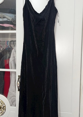 Uzun Siyah simli Drapeli Elbise - Görsel 7