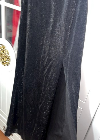 Uzun Siyah simli Drapeli Elbise - Görsel 6