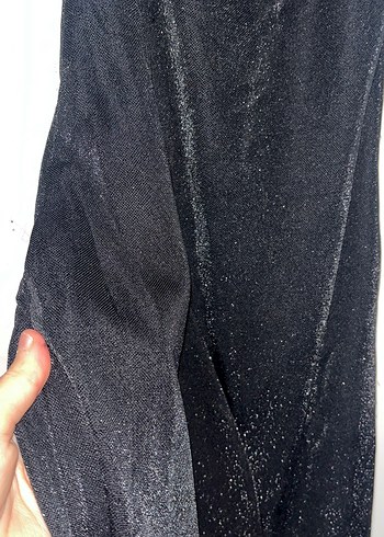 Uzun Siyah simli Drapeli Elbise - Görsel 3