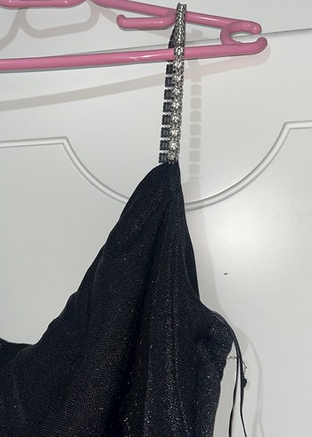 Uzun Siyah simli Drapeli Elbise - Görsel 4