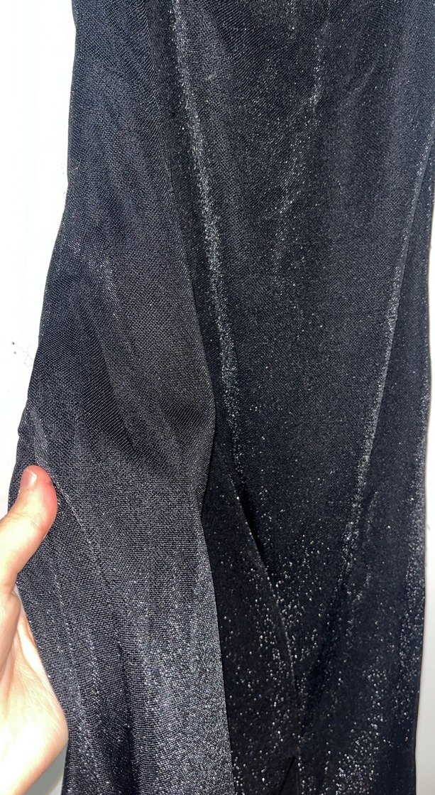 Uzun Siyah simli  Drapeli Elbise - Görsel 3