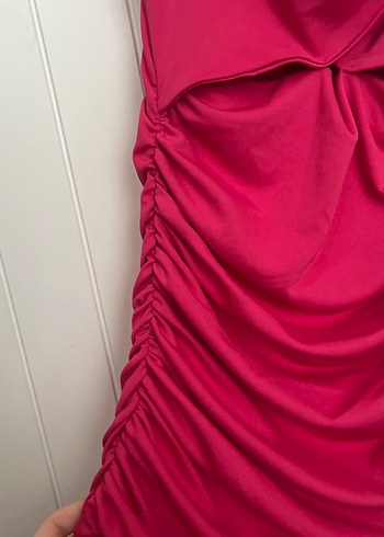 Drapeli Straplez Pembe mini Abiye Elbise - Görsel 2