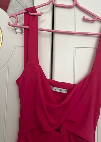 Drapeli Straplez Pembe mini Abiye Elbise - Görsel 4