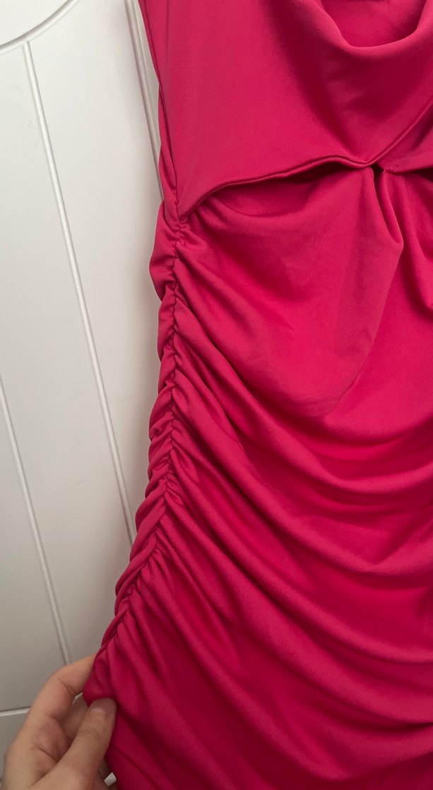 Drapeli Straplez Pembe mini  Abiye Elbise - Görsel 2