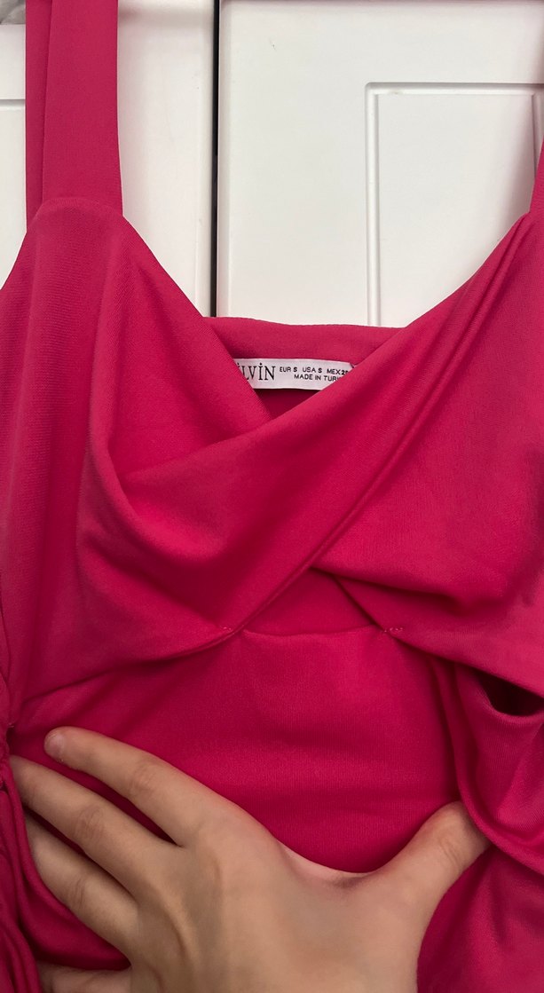 Drapeli Straplez Pembe mini  Abiye Elbise - Görsel 3