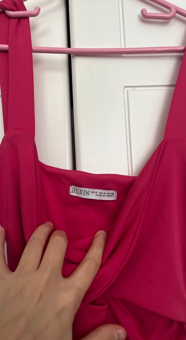 Drapeli Straplez Pembe mini  Abiye Elbise - Görsel 5