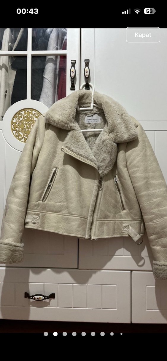 Bej Suni Kürklü Süet Crop Biker Ceket - Görsel 2