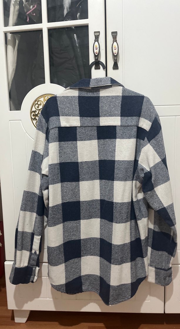 Düğmeli Gri Ekose Kadın erkek Gömlek - Görsel 5