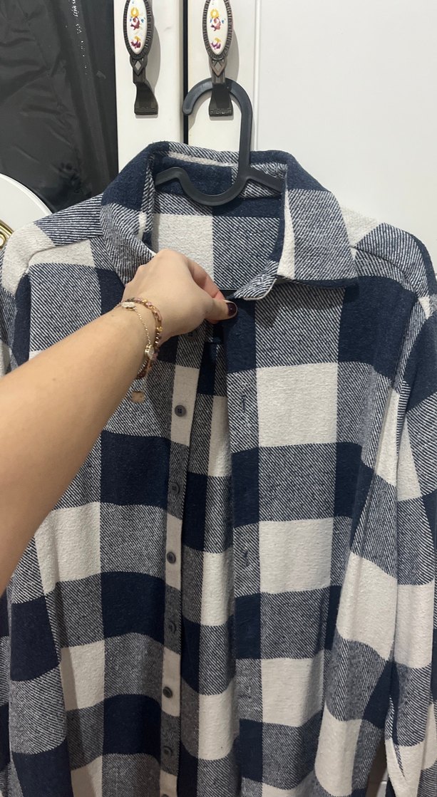 Düğmeli Gri Ekose Kadın erkek Gömlek - Görsel 3