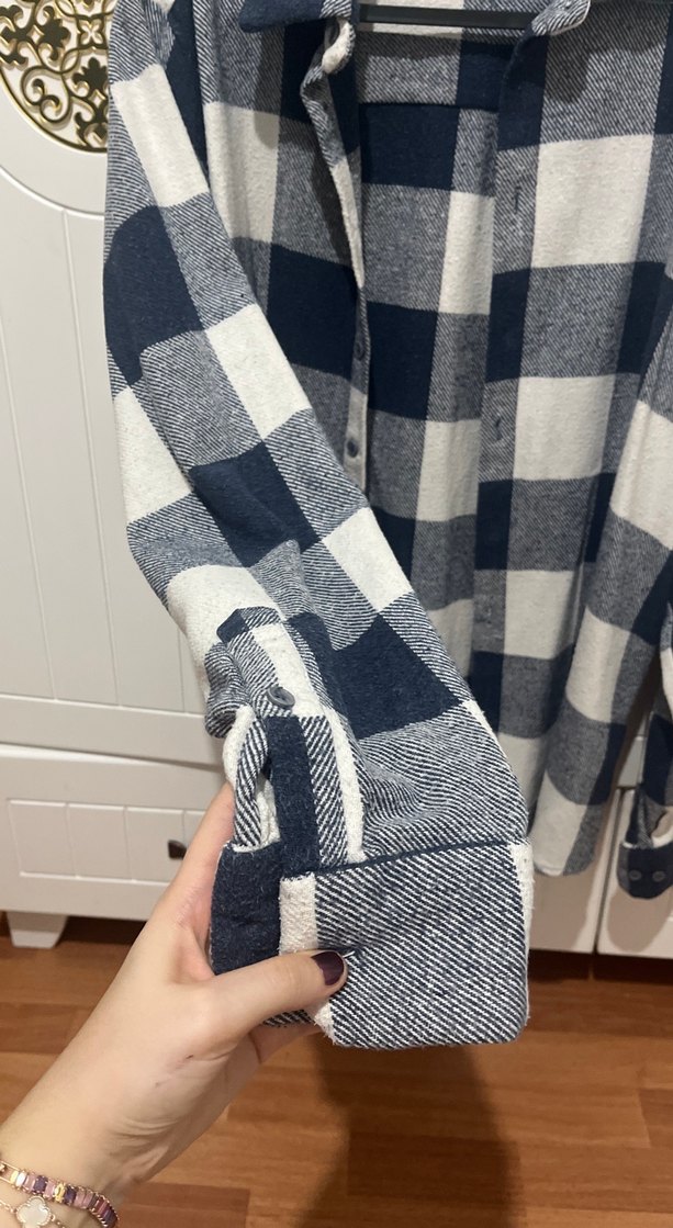 Düğmeli Gri Ekose Kadın erkek Gömlek - Görsel 4