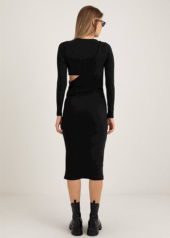 Siyah V Yakalı Uzun Triko Elbise - Görsel 2