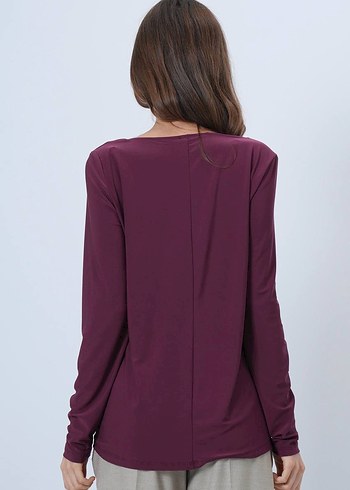 Bordo V Yaka Uzun Kollu Kadın Bluz - Görsel 4
