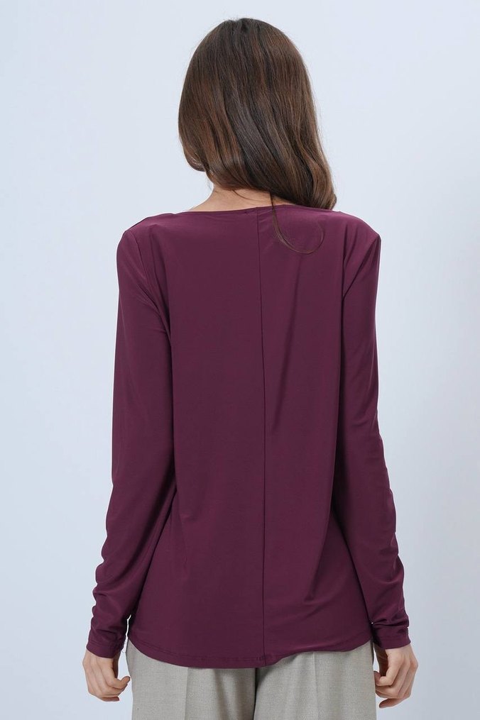 Bordo V Yaka Uzun Kollu Kadın Bluz - Görsel 4