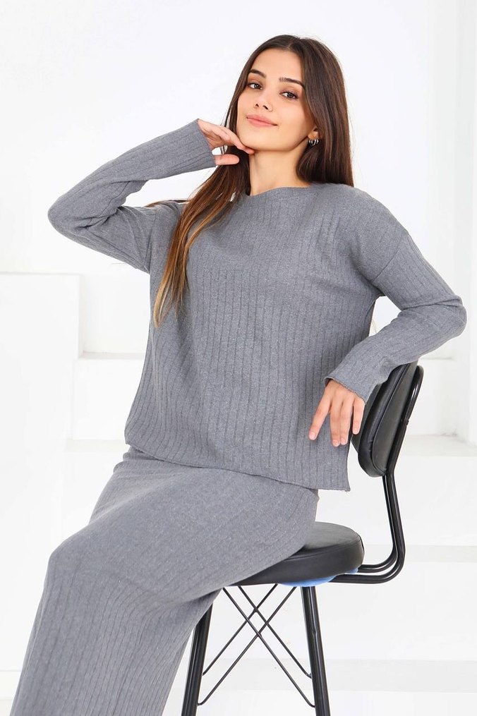Gri Uzun Triko Kadın İkili takım - Görsel 2