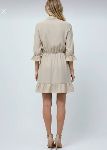 Kadın Bej Midi Elbise Fırfırlı Uzun Kollu - Görsel 2