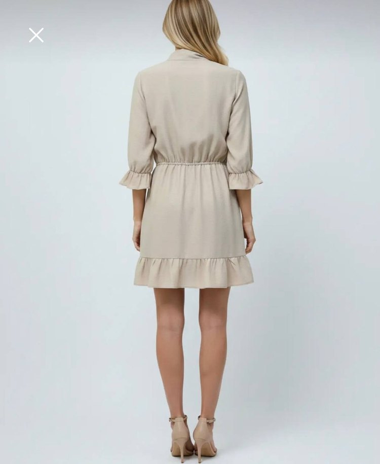 Kadın Bej Midi Elbise Fırfırlı Uzun Kollu - Görsel 2