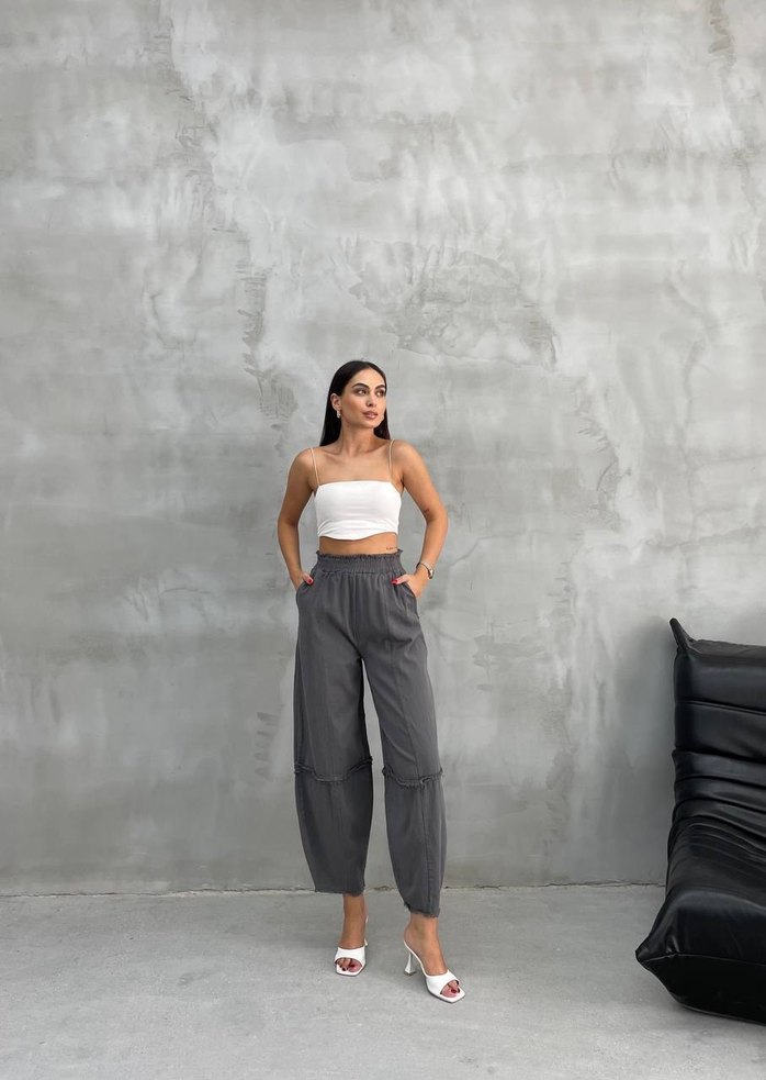 Kadın Kahverengi Keten Salaş Pantolon - Görsel 5