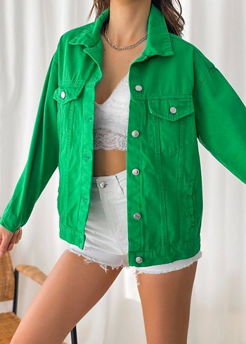 Düğmeli Yeşil Kadın Kot Ceket - Görsel 2