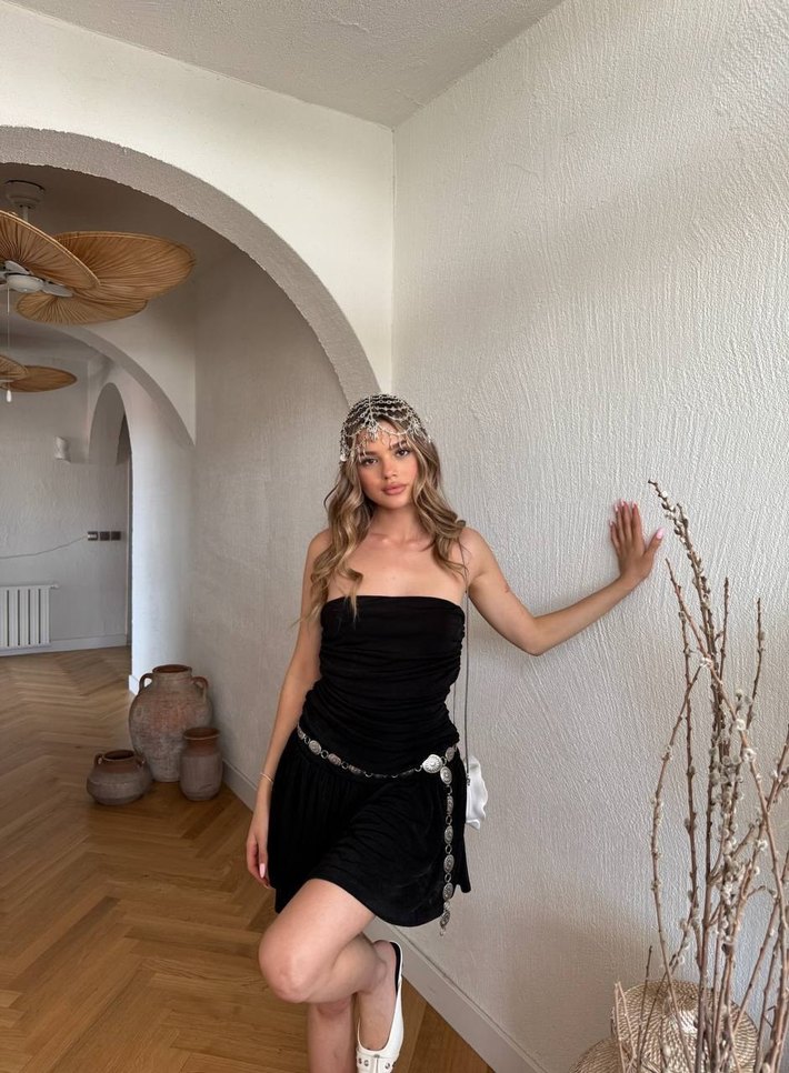 Straplez Mini Elbise - Görsel 4