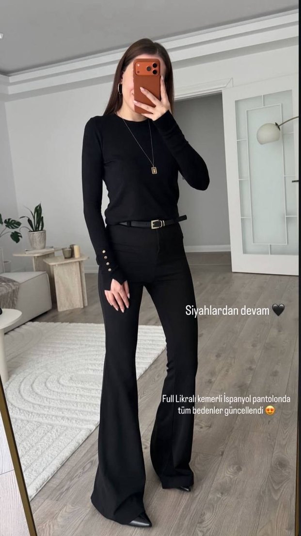 kemerli İspanyol paça pantolon - Görsel 3