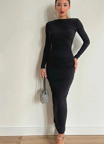 Siyah uzun elbise - Görsel 2