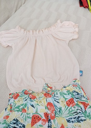 Pembe Bebek Kız Fırfırlı Kısa Kollu Takım