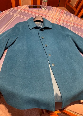 Düğmeli Mavi Kadın Klasik Kaban - Görsel 6