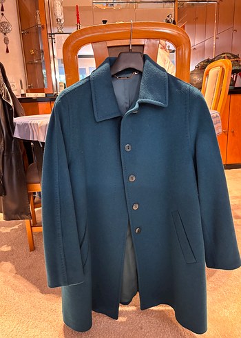 Düğmeli Mavi Kadın Klasik Kaban - Görsel 3