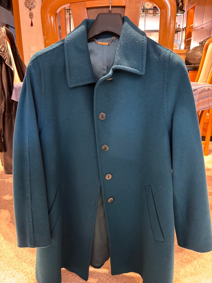 Düğmeli Mavi Kadın Klasik Kaban - Görsel 5