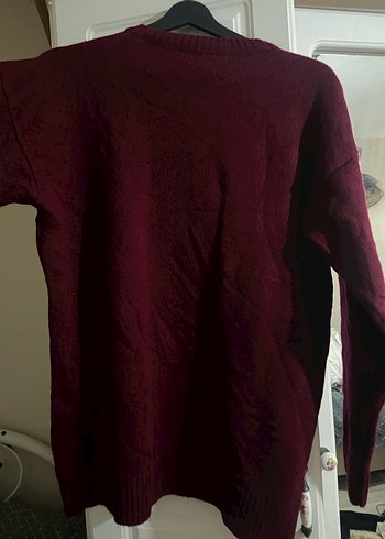 Bordo Nakışlı Örme Salaş Kazak - Görsel 2