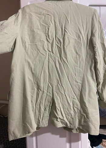 Kadın Khaki Midi Keten Blazer Ceket - Görsel 2