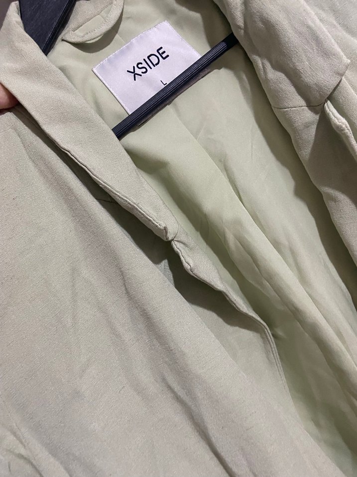 Kadın Khaki Midi Keten Blazer Ceket - Görsel 3