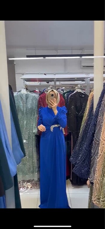 38 Beden mavi Renk Kadın abiye elbise çok şık