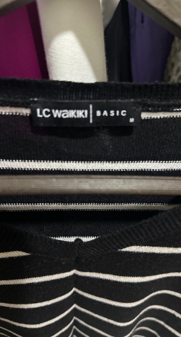 Çizgili V Yaka Kadın Pamuklu Kazak - Görsel 2