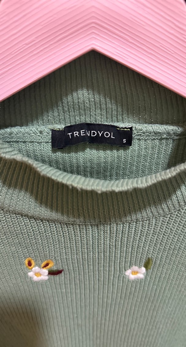 Nakışlı Örgü Yeşil Kadın Kazak - Görsel 2