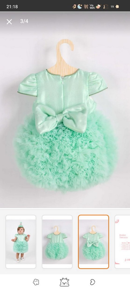 Kız Çocuk mint yeşili Fırfırlı Elbise şapka hediye - Görsel 2