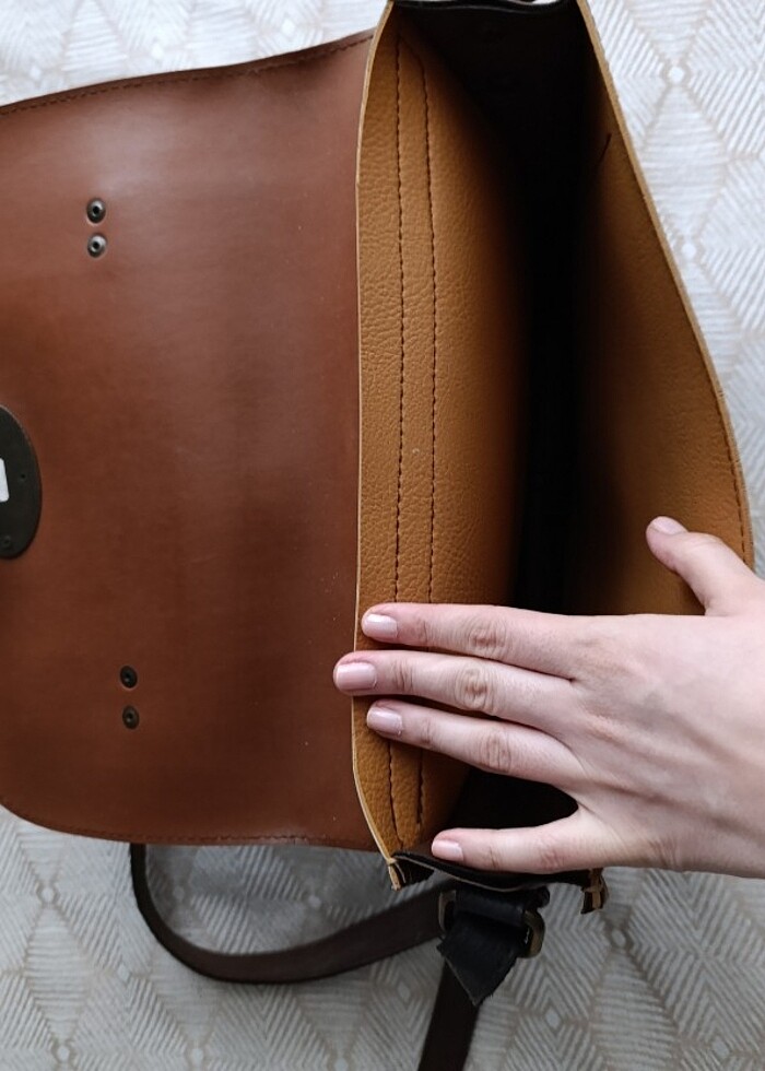 Gövdesi deri kapağı süeti Vintage canta - Görsel 3