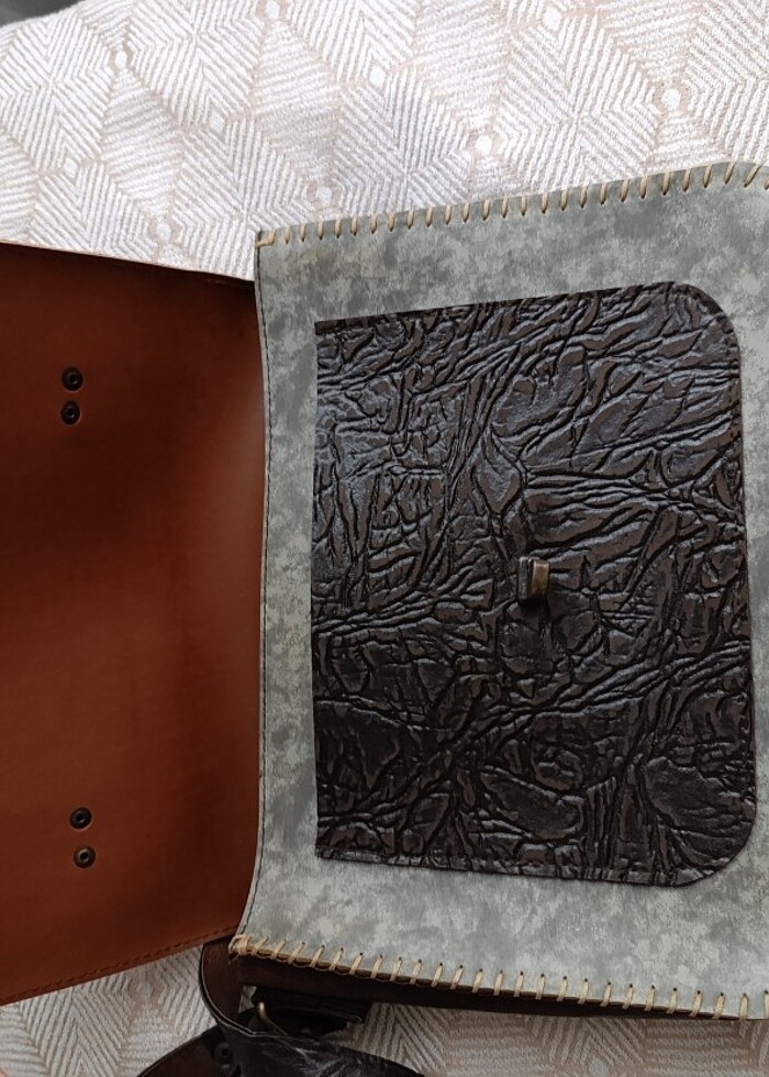 Gövdesi deri kapağı süeti Vintage canta - Görsel 2