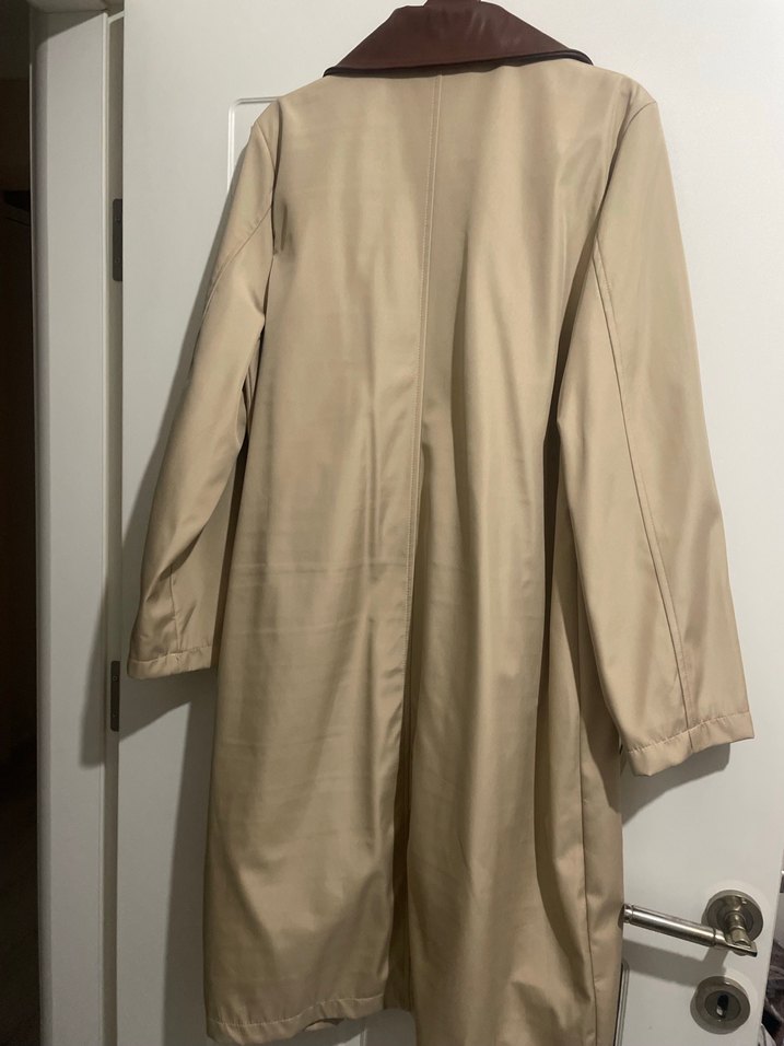 Bej Uzun Deri Trençkot - Görsel 2