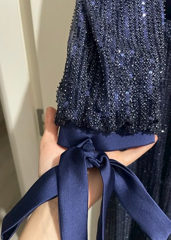 Lacivert Drapeli Uzun Abiye Elbise - Görsel 2