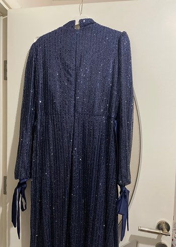 Lacivert Drapeli Uzun Abiye Elbise - Görsel 5