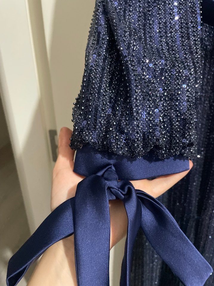 Lacivert Drapeli Uzun Abiye Elbise - Görsel 2