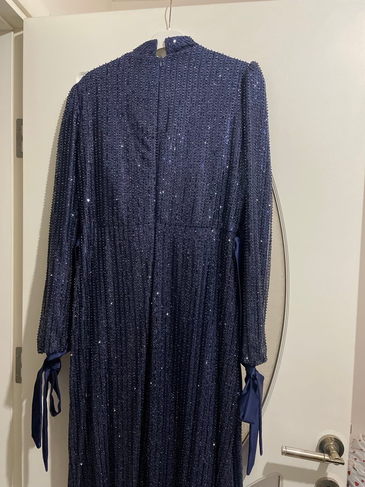 Lacivert Drapeli Uzun Abiye Elbise - Görsel 5