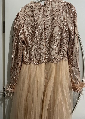 Bej Uzun Kollu Payetli Abiye Elbise - Görsel 4